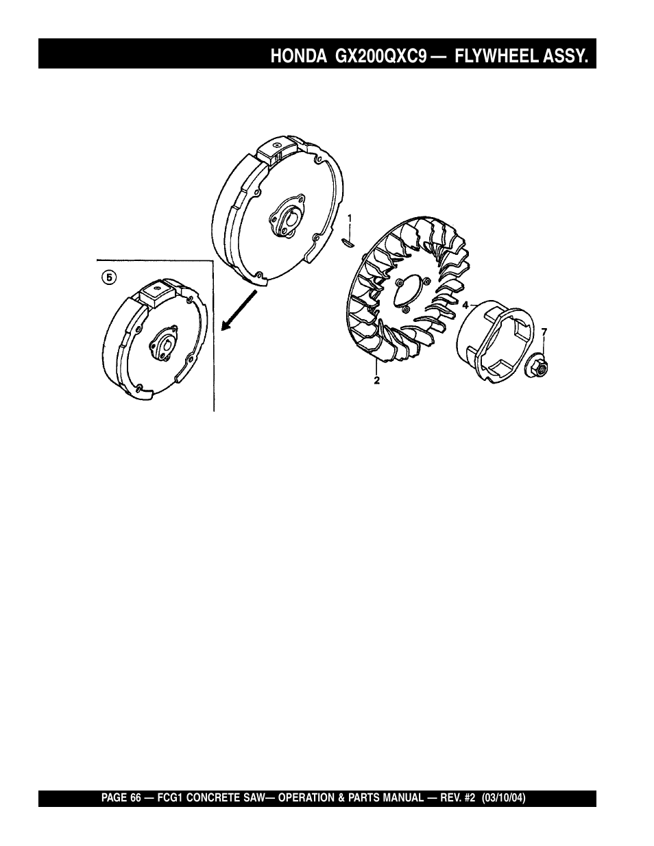 Honda gx200qxc9, Flywheel assy | Multiquip FCG1-SERIES User Manual | Page 66 / 84