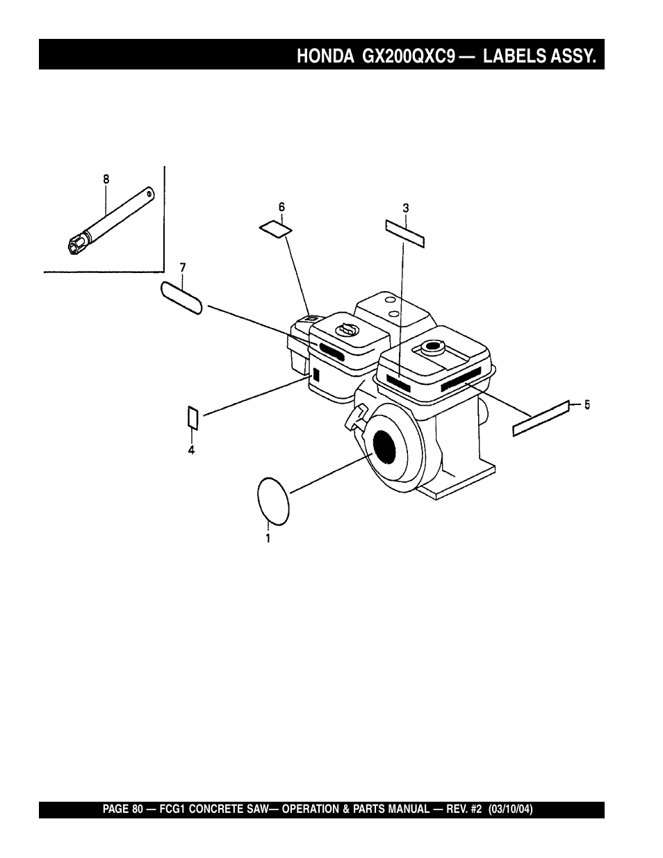 Honda gx200qxc9, Labels assy | Multiquip FCG1-SERIES User Manual | Page 80 / 84