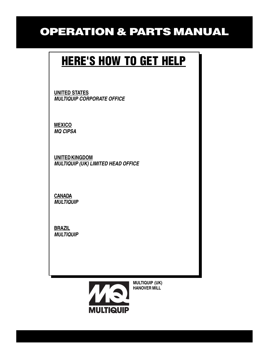 Here's how to get help, Operation & parts manual | Multiquip FCG1-SERIES User Manual | Page 84 / 84