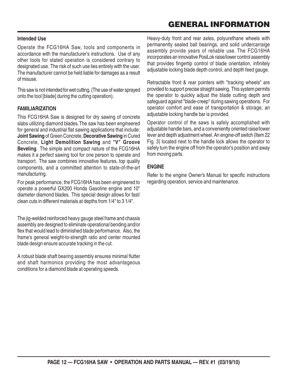 General information | Multiquip FCG16HA User Manual | Page 12 / 84