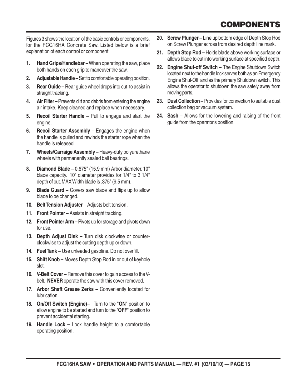 Components | Multiquip FCG16HA User Manual | Page 15 / 84