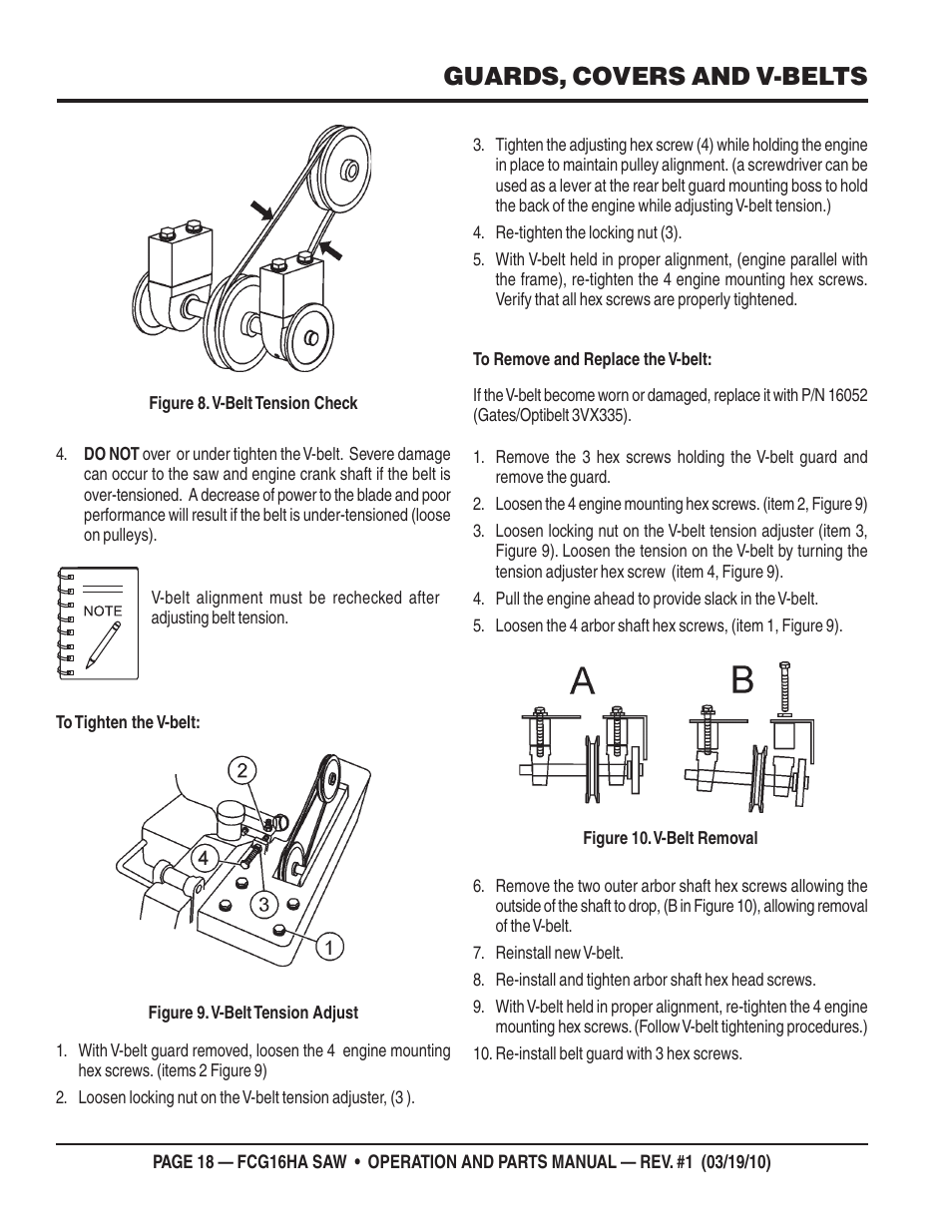 Guards, covers and v-belts | Multiquip FCG16HA User Manual | Page 18 / 84