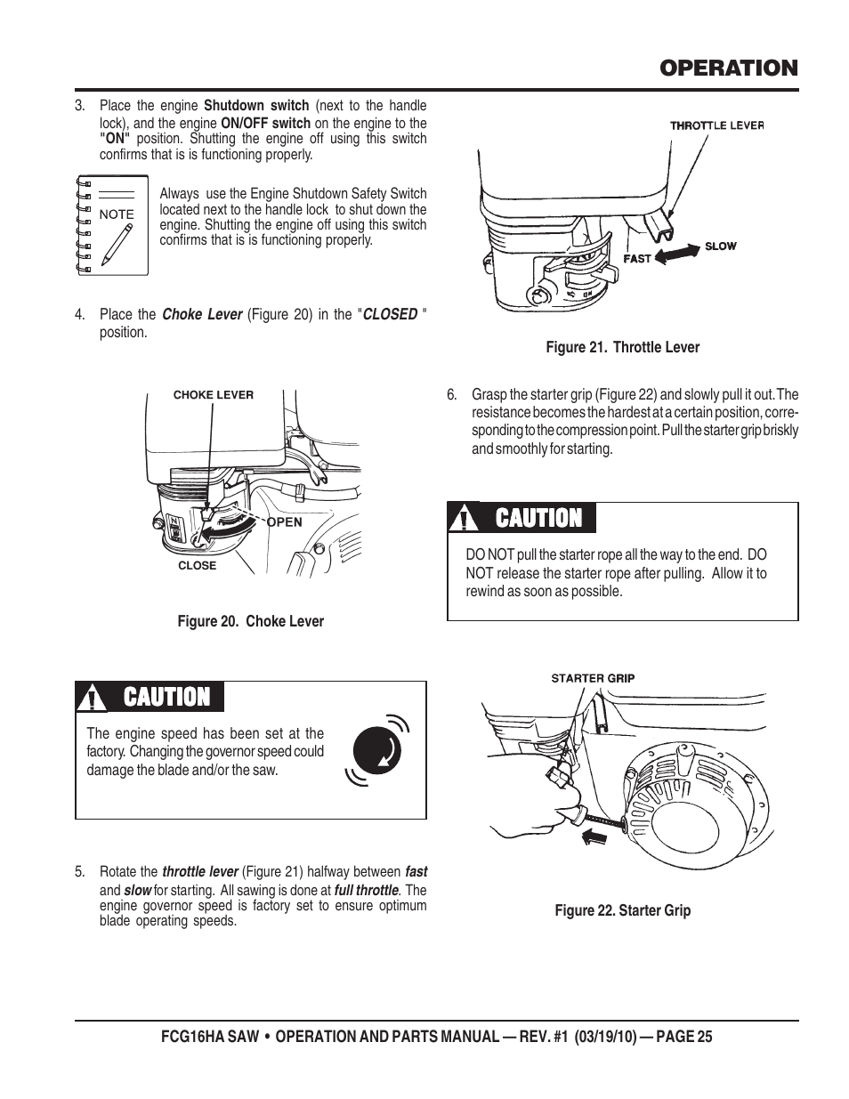 Caution, Operation | Multiquip FCG16HA User Manual | Page 25 / 84