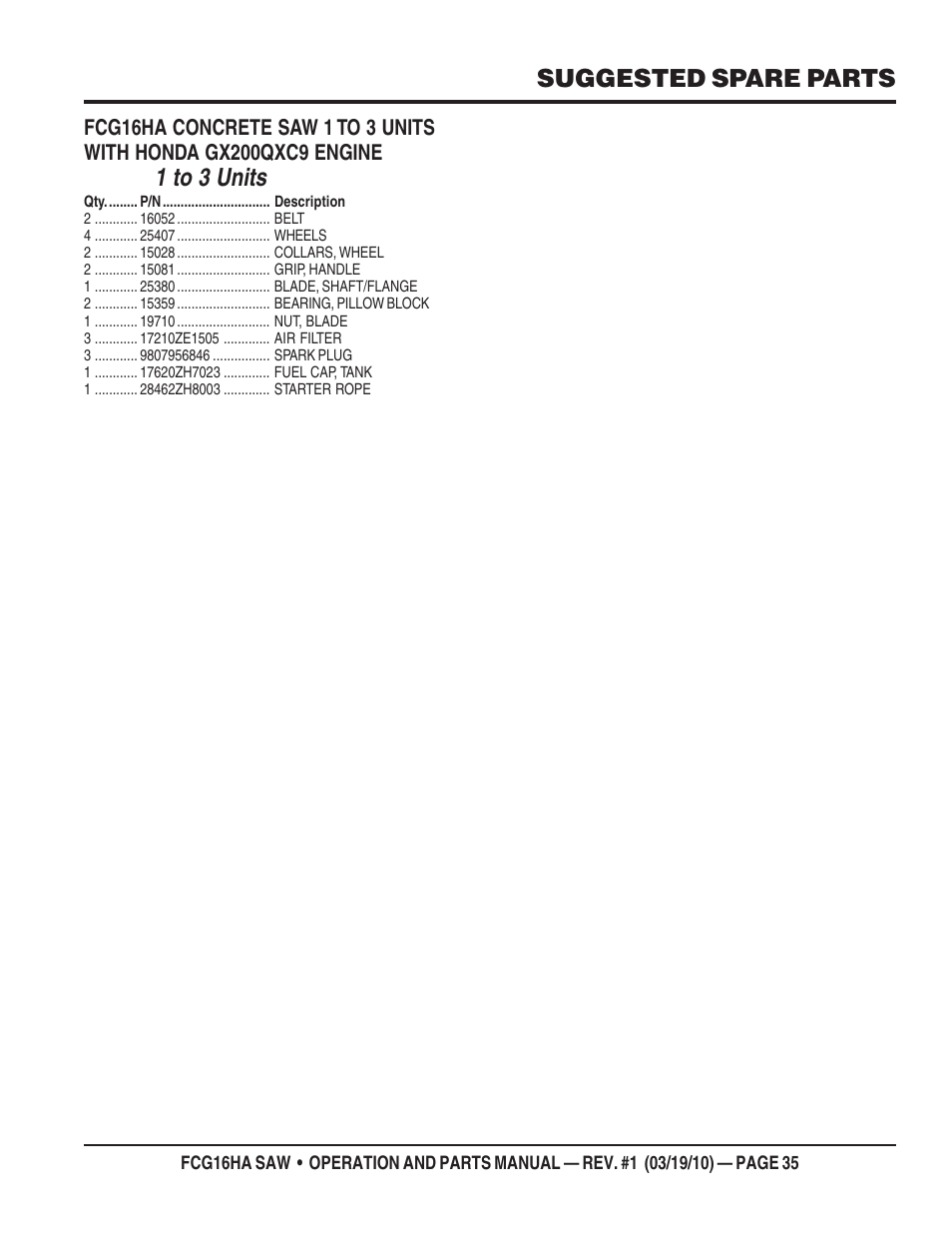1 to 3 units | Multiquip FCG16HA User Manual | Page 35 / 84