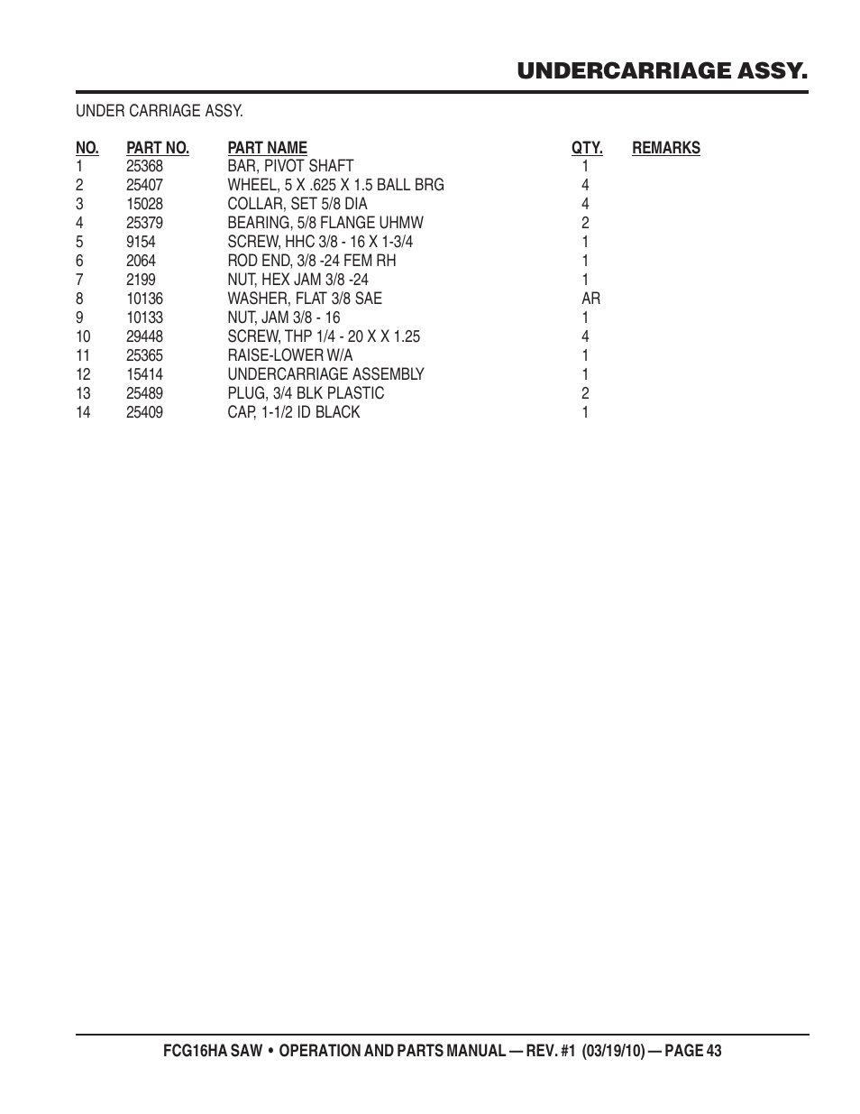 Undercarriage assy | Multiquip FCG16HA User Manual | Page 43 / 84