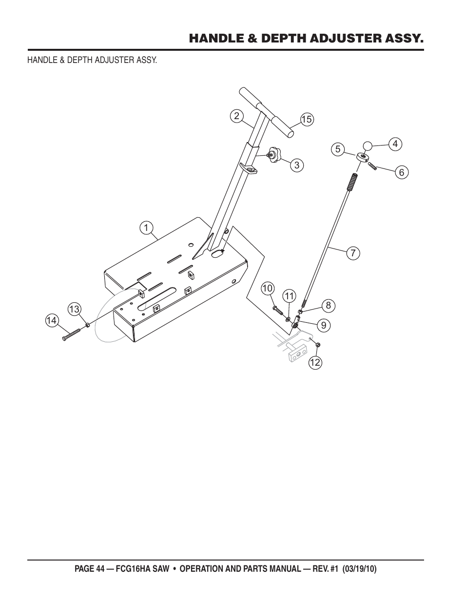 Handle & depth adjuster assy | Multiquip FCG16HA User Manual | Page 44 / 84