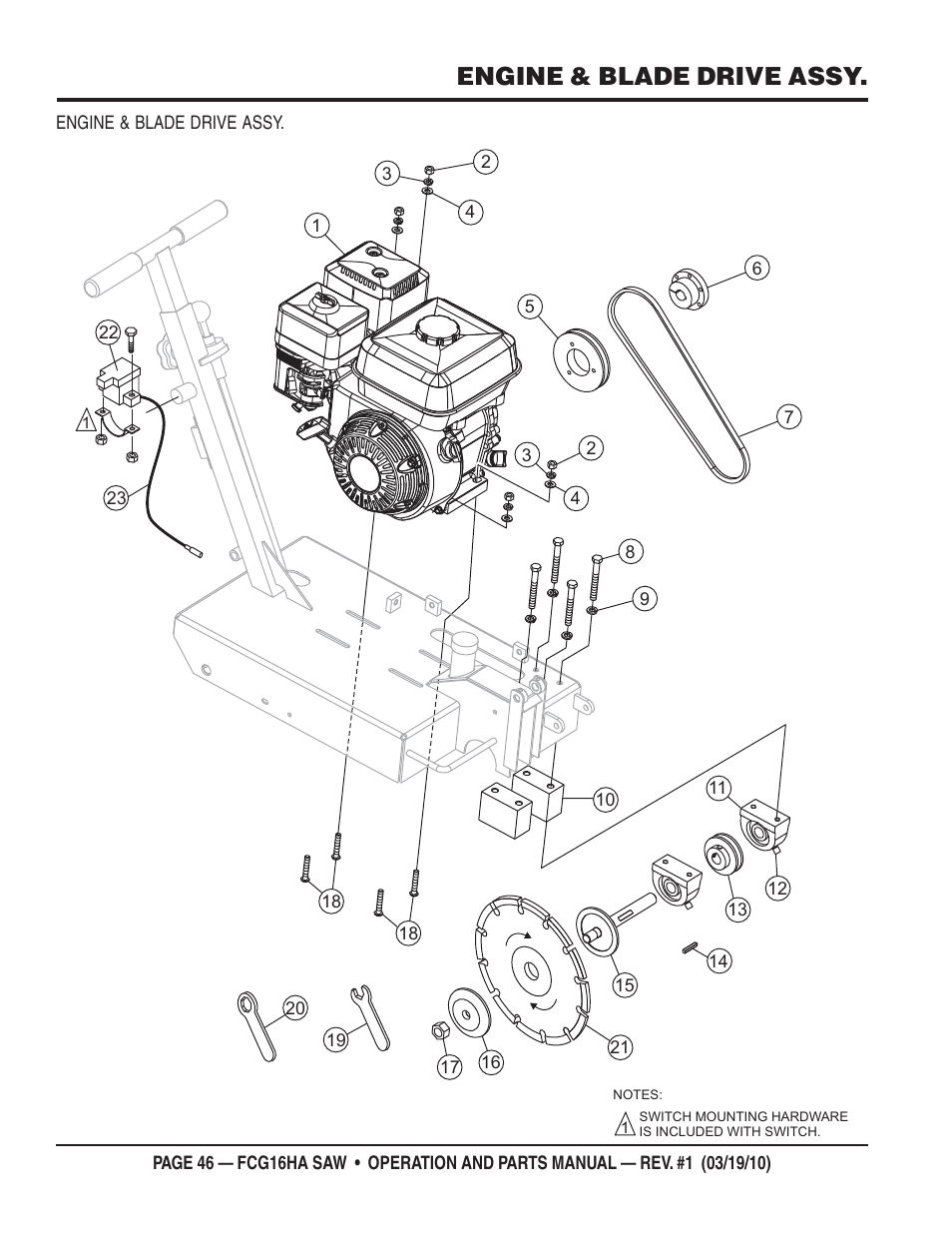 Engine & blade drive assy | Multiquip FCG16HA User Manual | Page 46 / 84