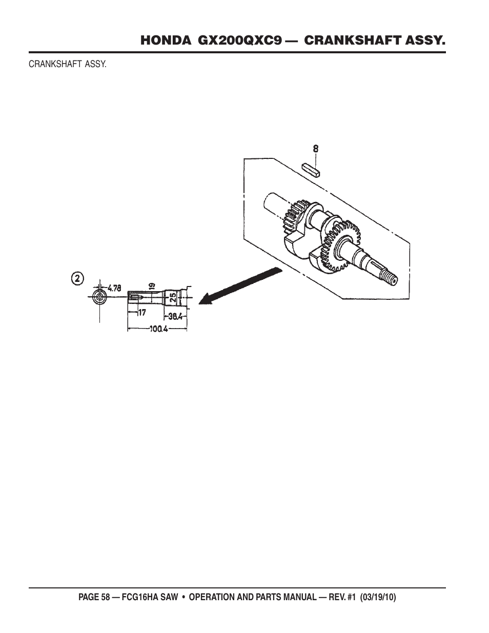 Honda gx200qxc9 — crankshaft assy | Multiquip FCG16HA User Manual | Page 58 / 84