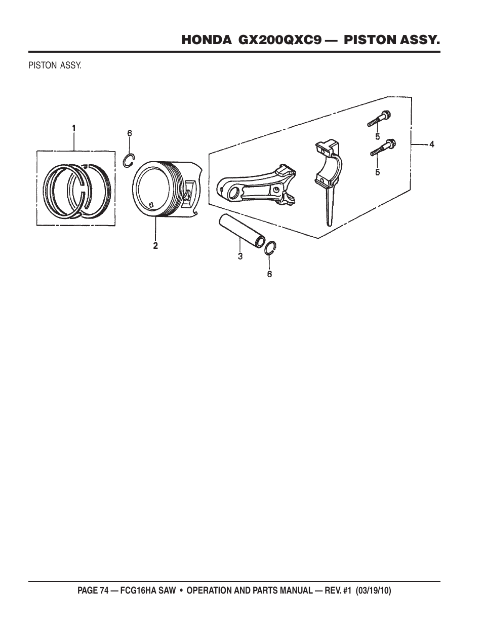 Honda gx200qxc9 — piston assy | Multiquip FCG16HA User Manual | Page 74 / 84