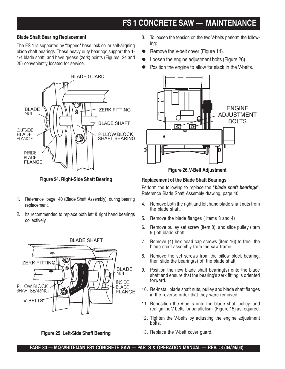 Fs 1 concrete saw — maintenance | Multiquip FS1 User Manual | Page 30 / 56