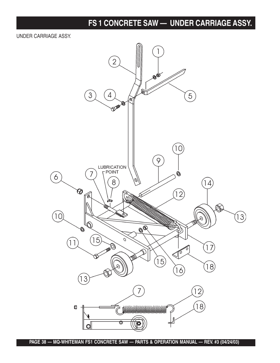 Fs 1 concrete saw — under carriage assy | Multiquip FS1 User Manual | Page 38 / 56