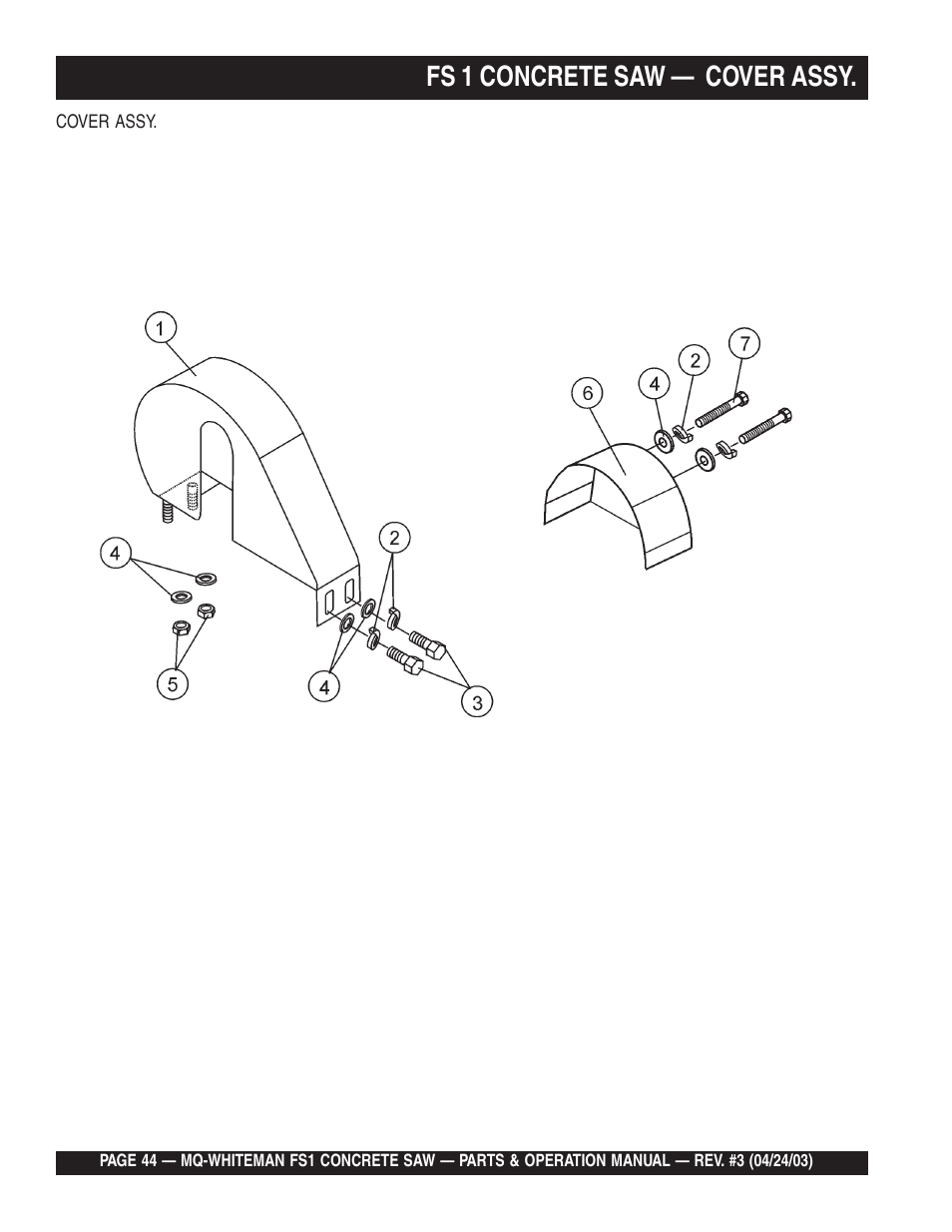 Fs 1 concrete saw — cover assy | Multiquip FS1 User Manual | Page 44 / 56