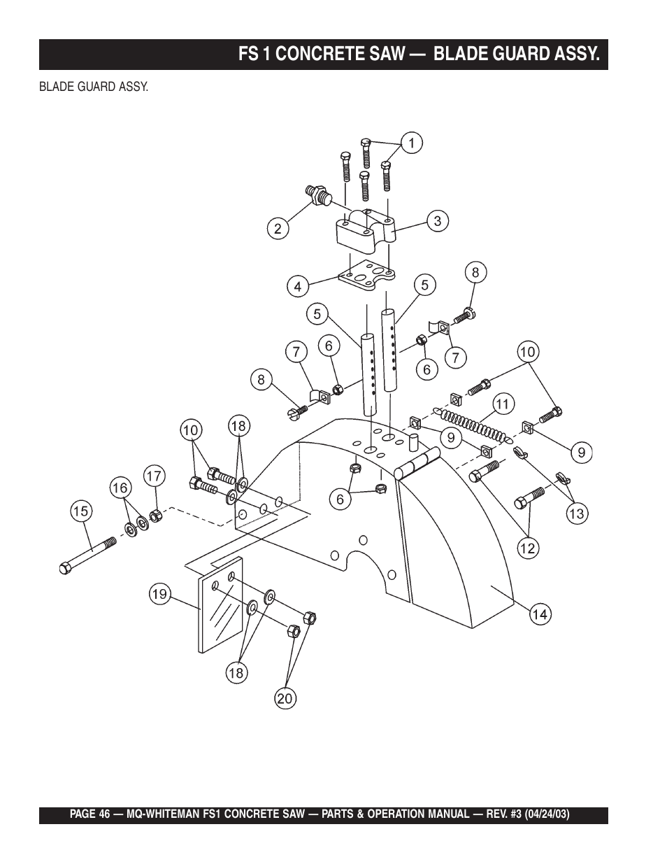 Fs 1 concrete saw — blade guard assy | Multiquip FS1 User Manual | Page 46 / 56