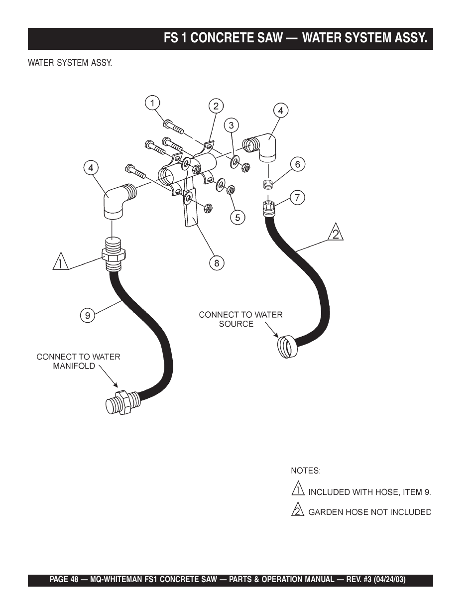 Fs 1 concrete saw — water system assy | Multiquip FS1 User Manual | Page 48 / 56