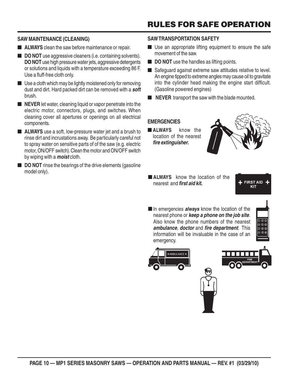 Rules for safe operation | Multiquip MP120E User Manual | Page 10 / 94
