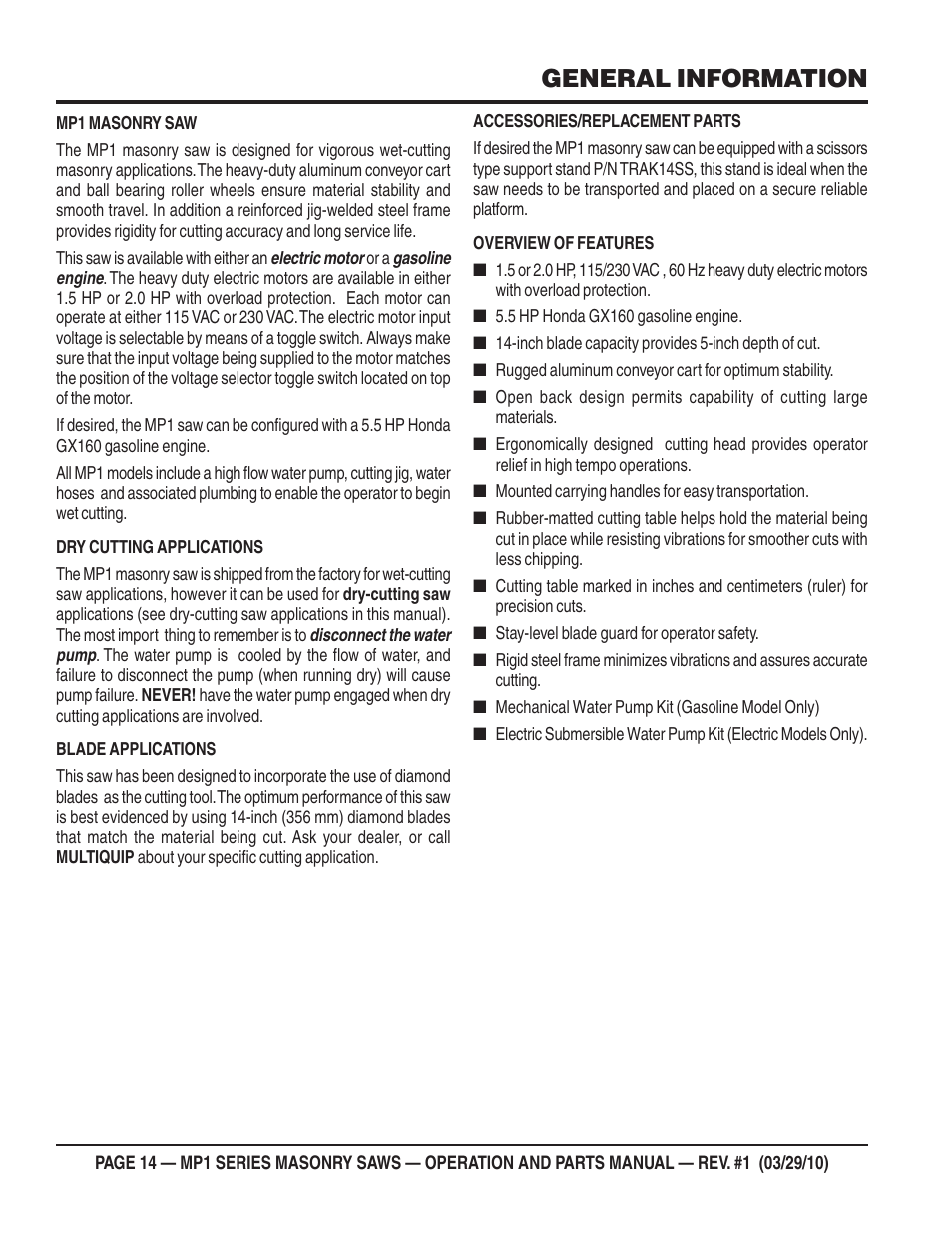 General information | Multiquip MP120E User Manual | Page 14 / 94