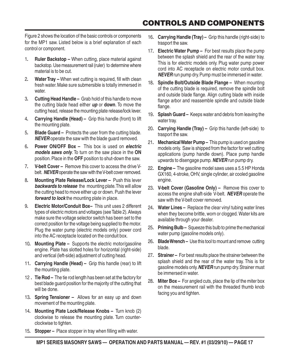 Controls and components | Multiquip MP120E User Manual | Page 17 / 94