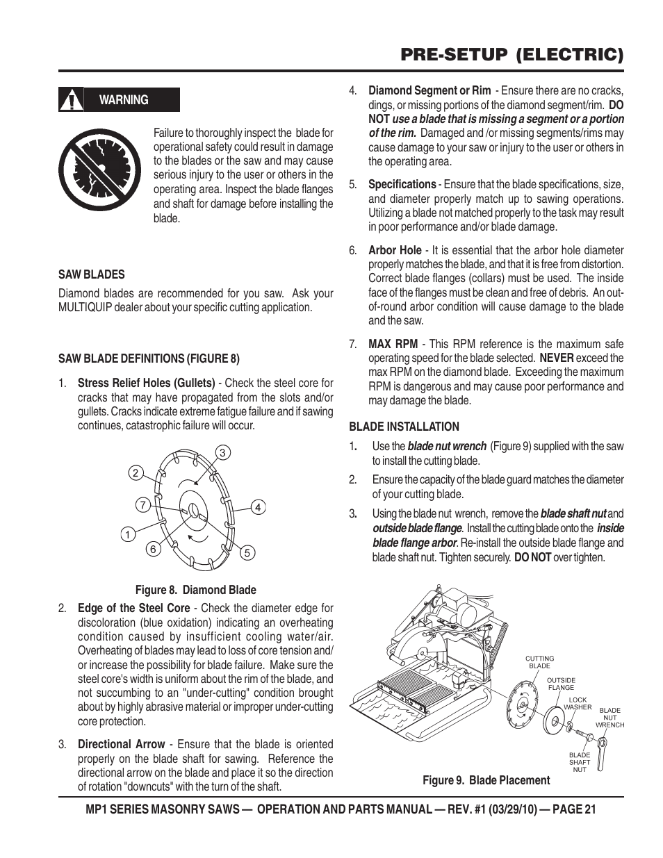 Pre-setup (electric) | Multiquip MP120E User Manual | Page 21 / 94