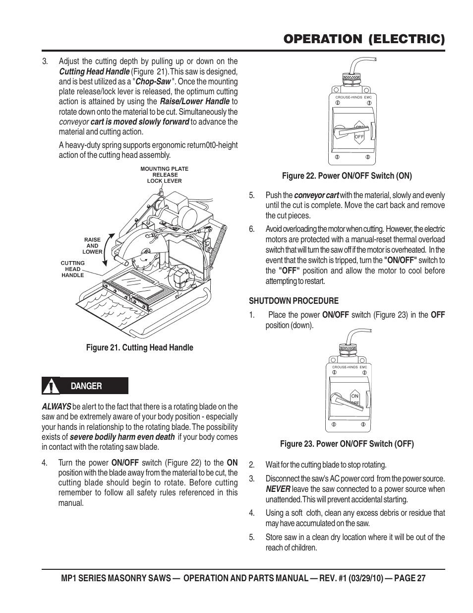 Operation (electric) | Multiquip MP120E User Manual | Page 27 / 94