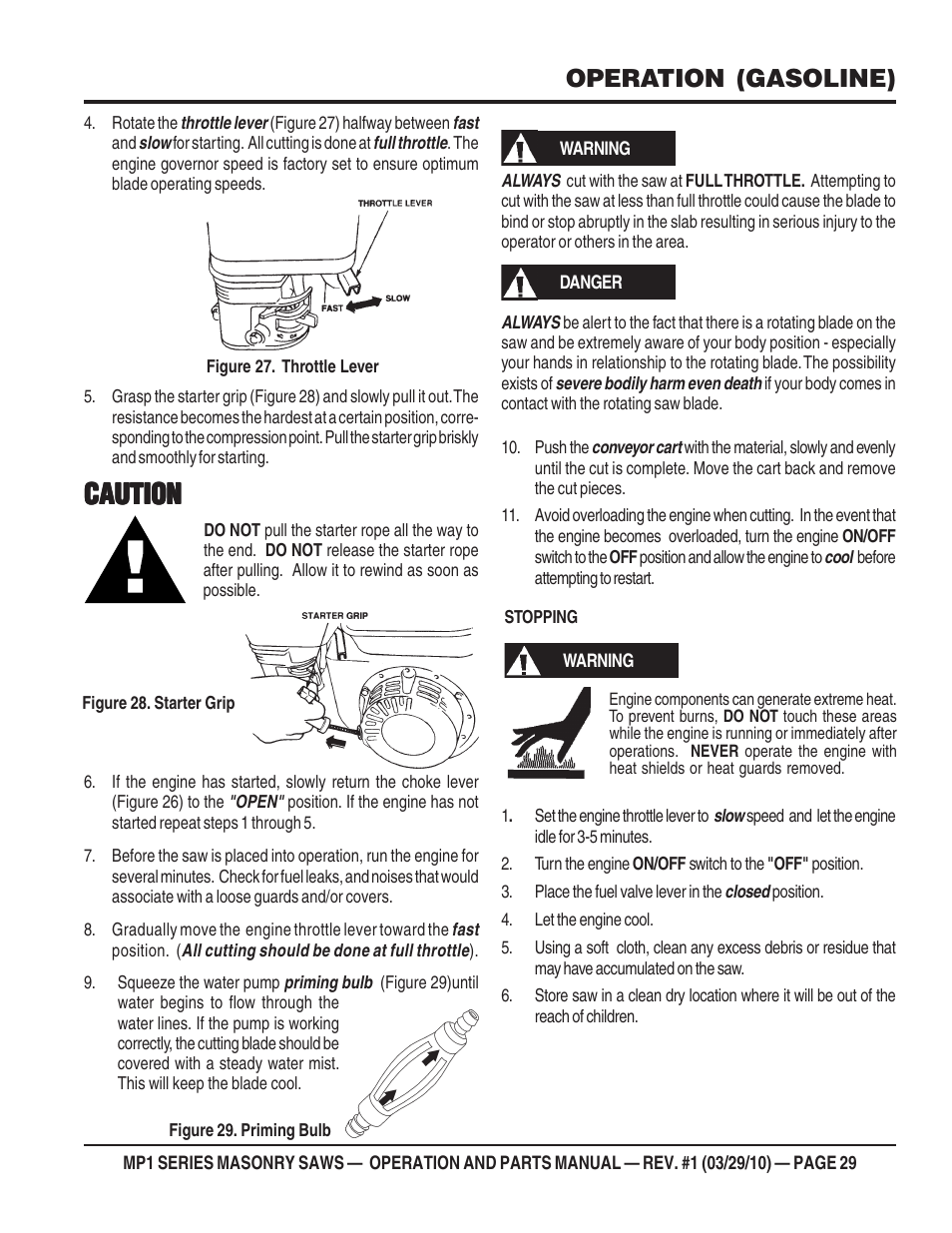 Caution, Operation (gasoline) | Multiquip MP120E User Manual | Page 29 / 94