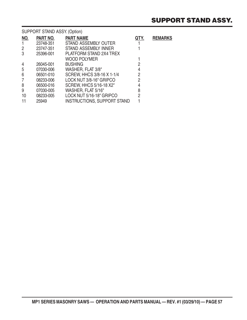 Support stand assy | Multiquip MP120E User Manual | Page 57 / 94