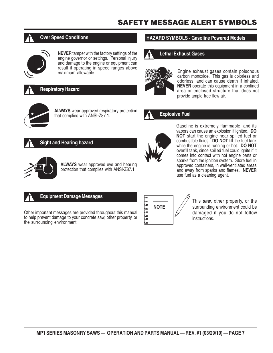 Safety message alert symbols | Multiquip MP120E User Manual | Page 7 / 94