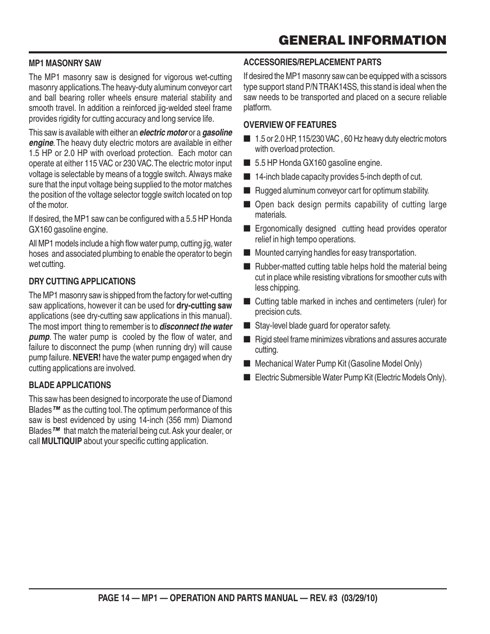 General information | Multiquip MP1420E User Manual | Page 14 / 94