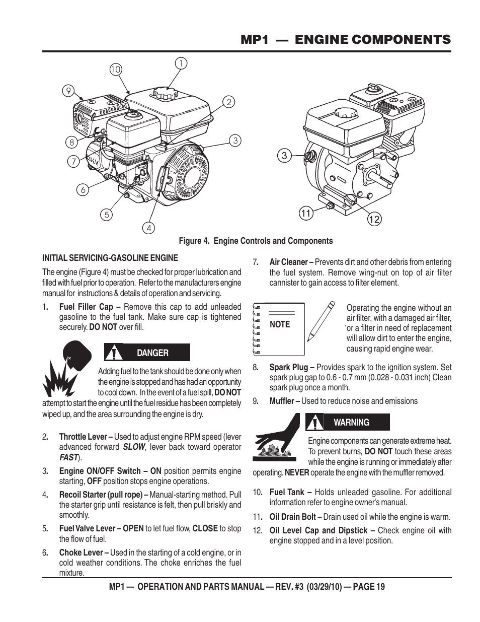 Mp1 — engine components | Multiquip MP1420E User Manual | Page 19 / 94