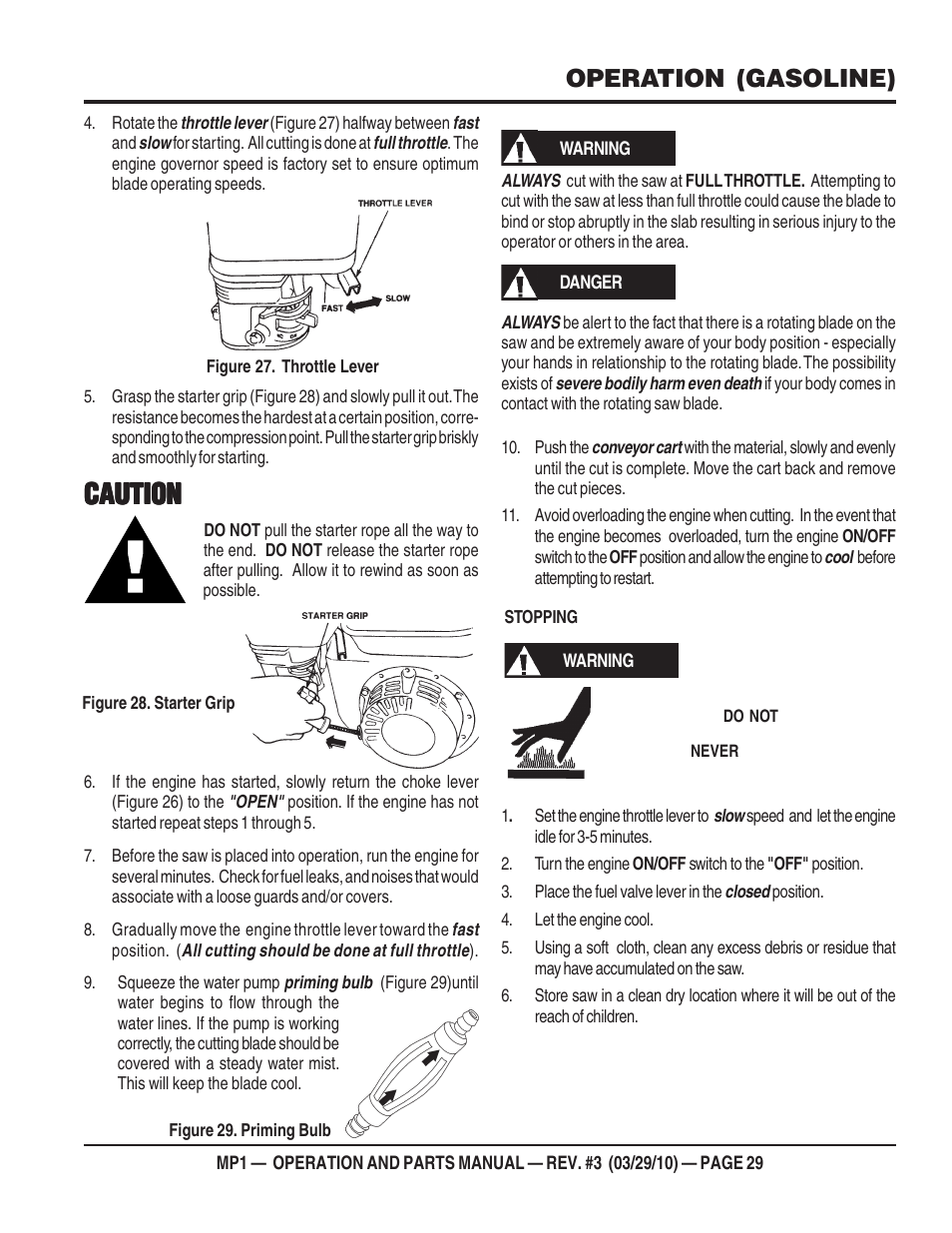 Caution, Operation (gasoline) | Multiquip MP1420E User Manual | Page 29 / 94