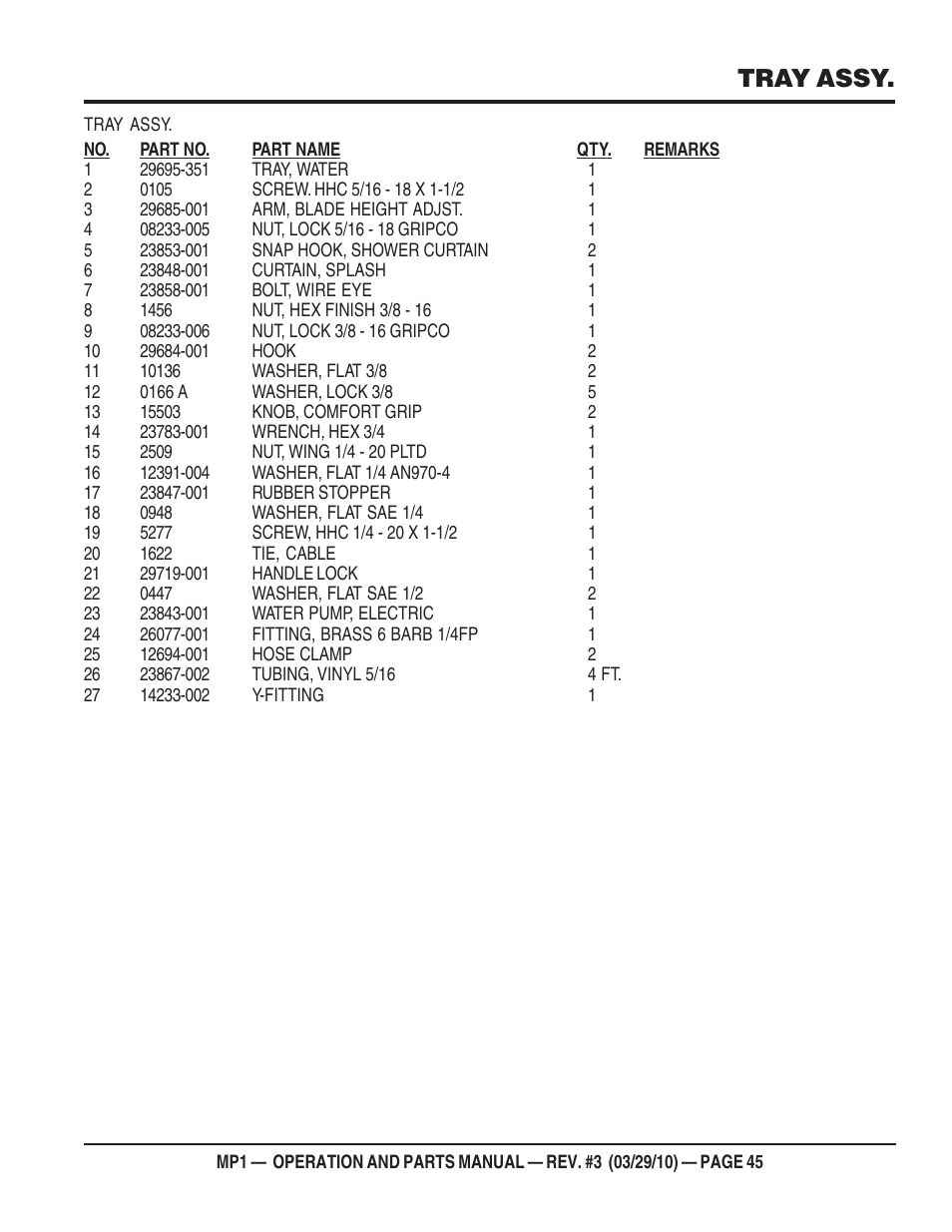 Tray assy | Multiquip MP1420E User Manual | Page 45 / 94