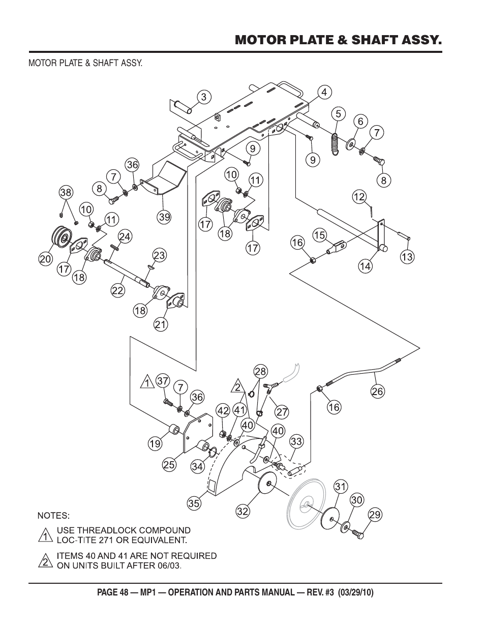Motor plate & shaft assy | Multiquip MP1420E User Manual | Page 48 / 94