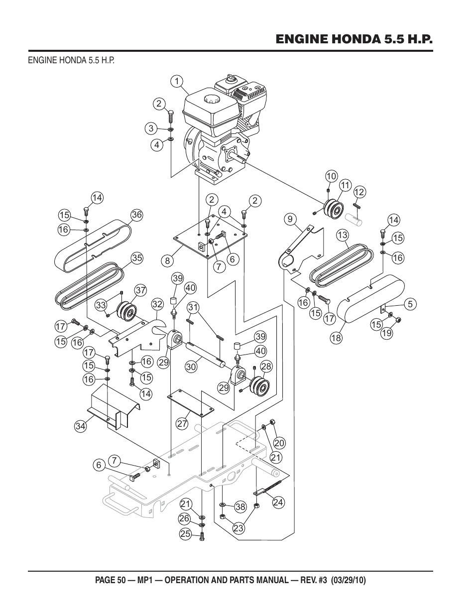 Engine honda 5.5 h.p | Multiquip MP1420E User Manual | Page 50 / 94