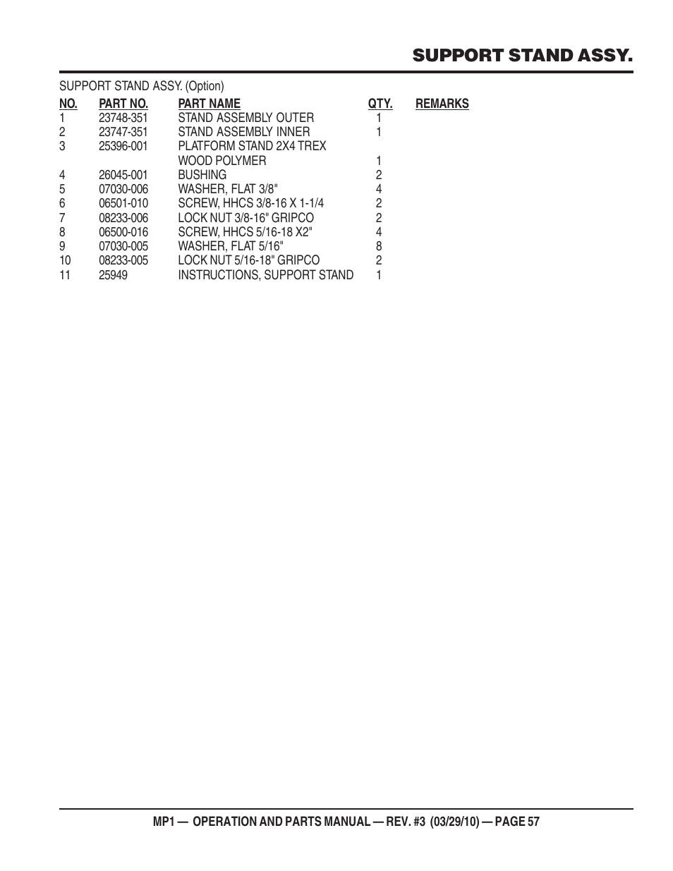 Support stand assy | Multiquip MP1420E User Manual | Page 57 / 94