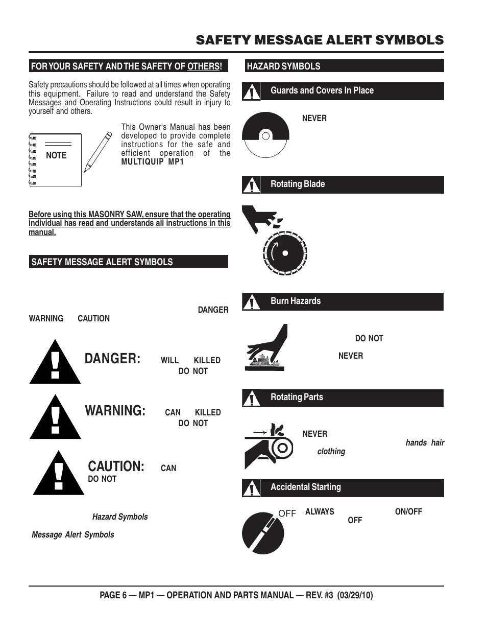 Danger, Warning, Caution | Safety message alert symbols | Multiquip MP1420E User Manual | Page 6 / 94