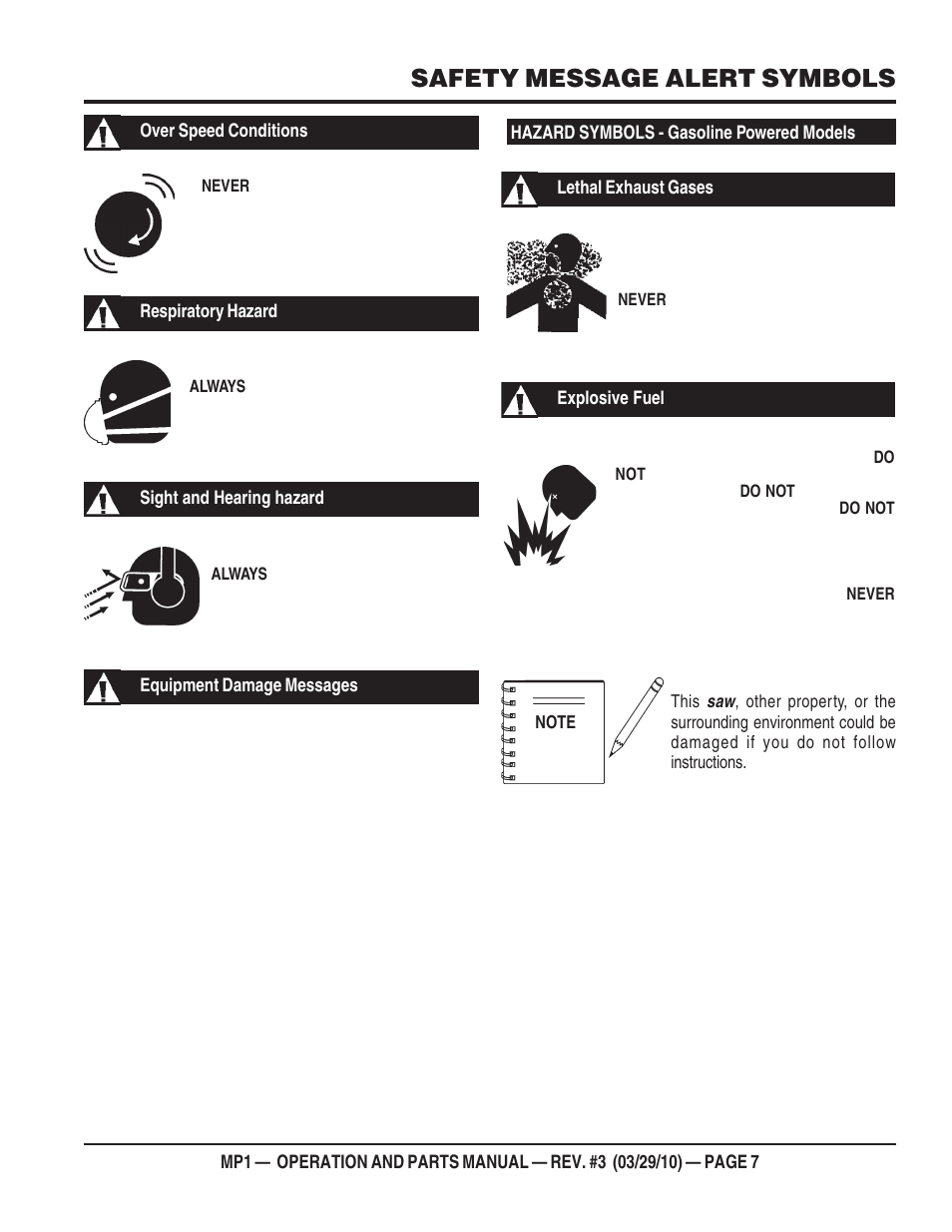 Safety message alert symbols | Multiquip MP1420E User Manual | Page 7 / 94