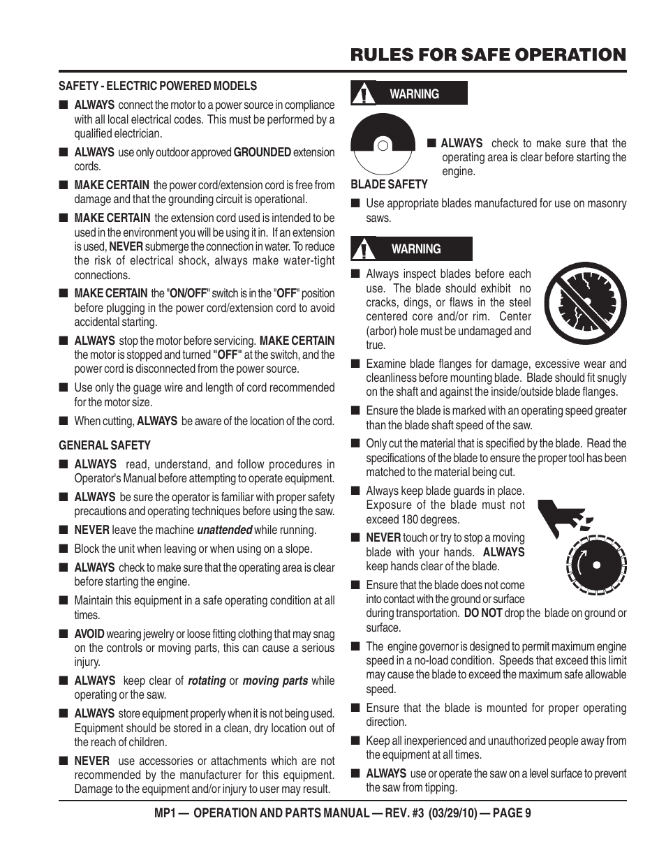 Rules for safe operation | Multiquip MP1420E User Manual | Page 9 / 94