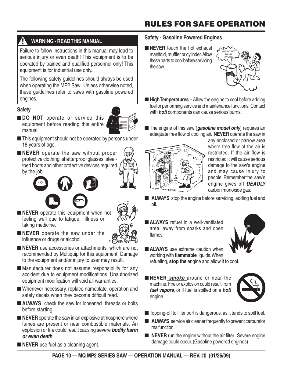Rules for safe operation | Multiquip MP2H User Manual | Page 10 / 38
