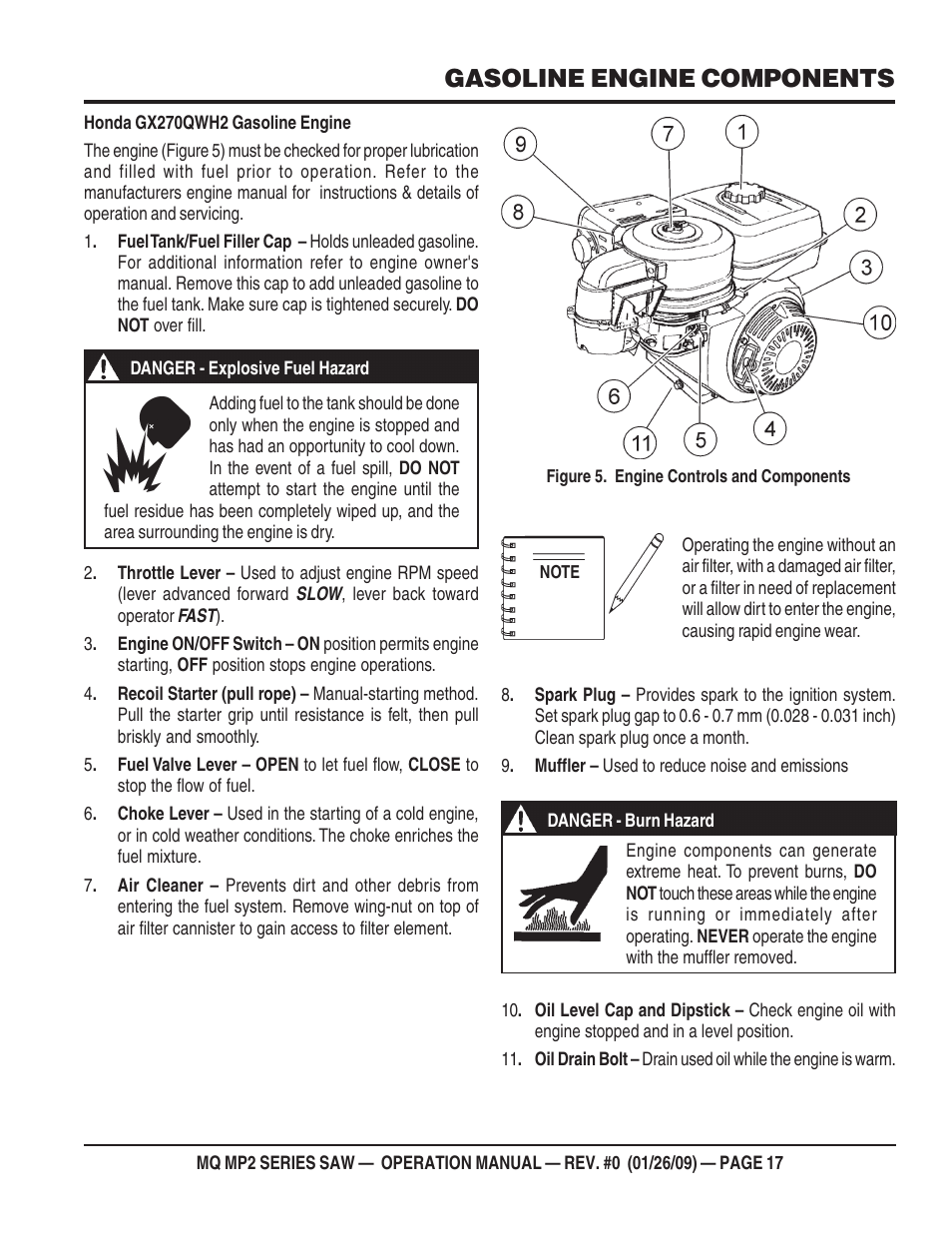 Gasoline engine components | Multiquip MP2H User Manual | Page 17 / 38