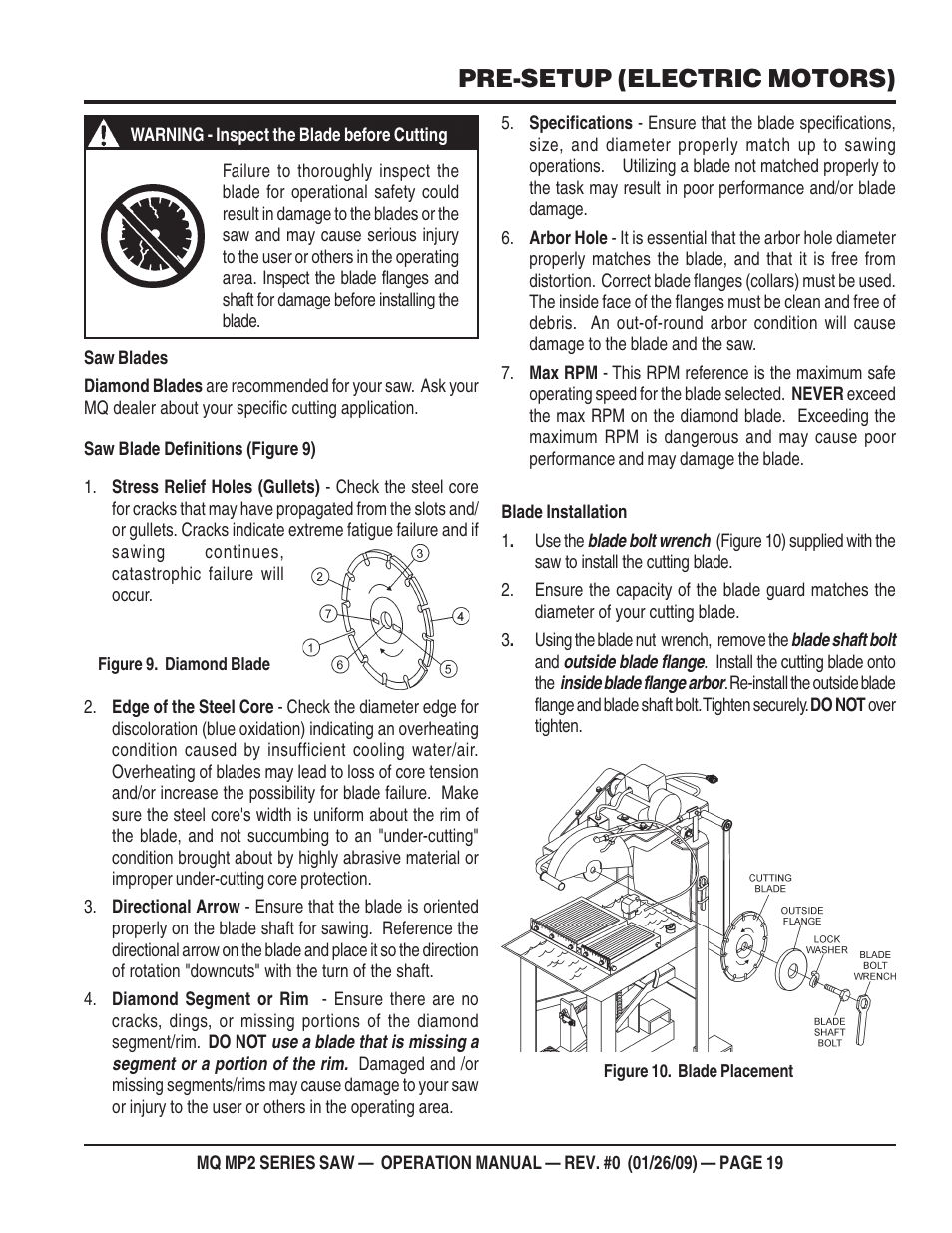 Pre-setup (electric motors) | Multiquip MP2H User Manual | Page 19 / 38