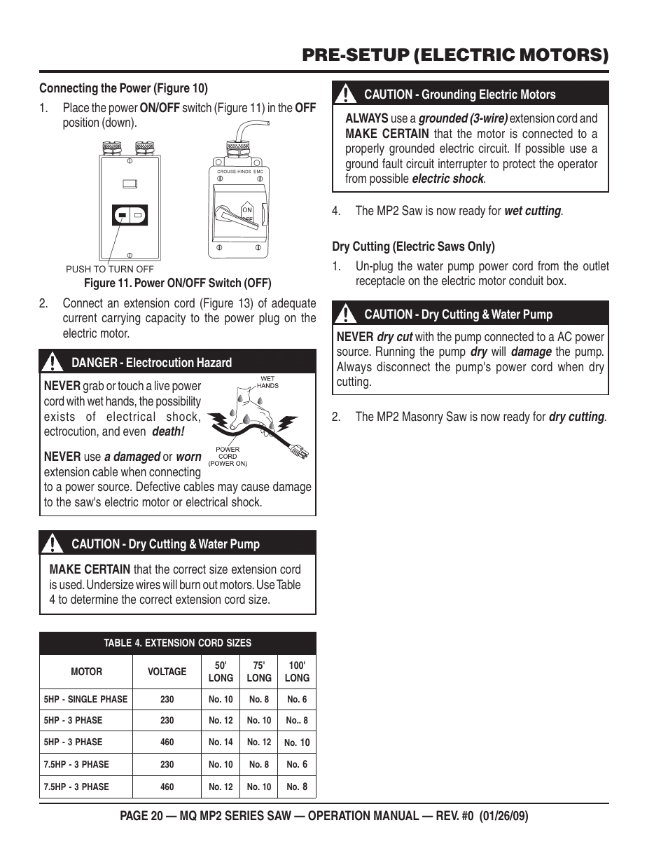 Pre-setup (electric motors) | Multiquip MP2H User Manual | Page 20 / 38