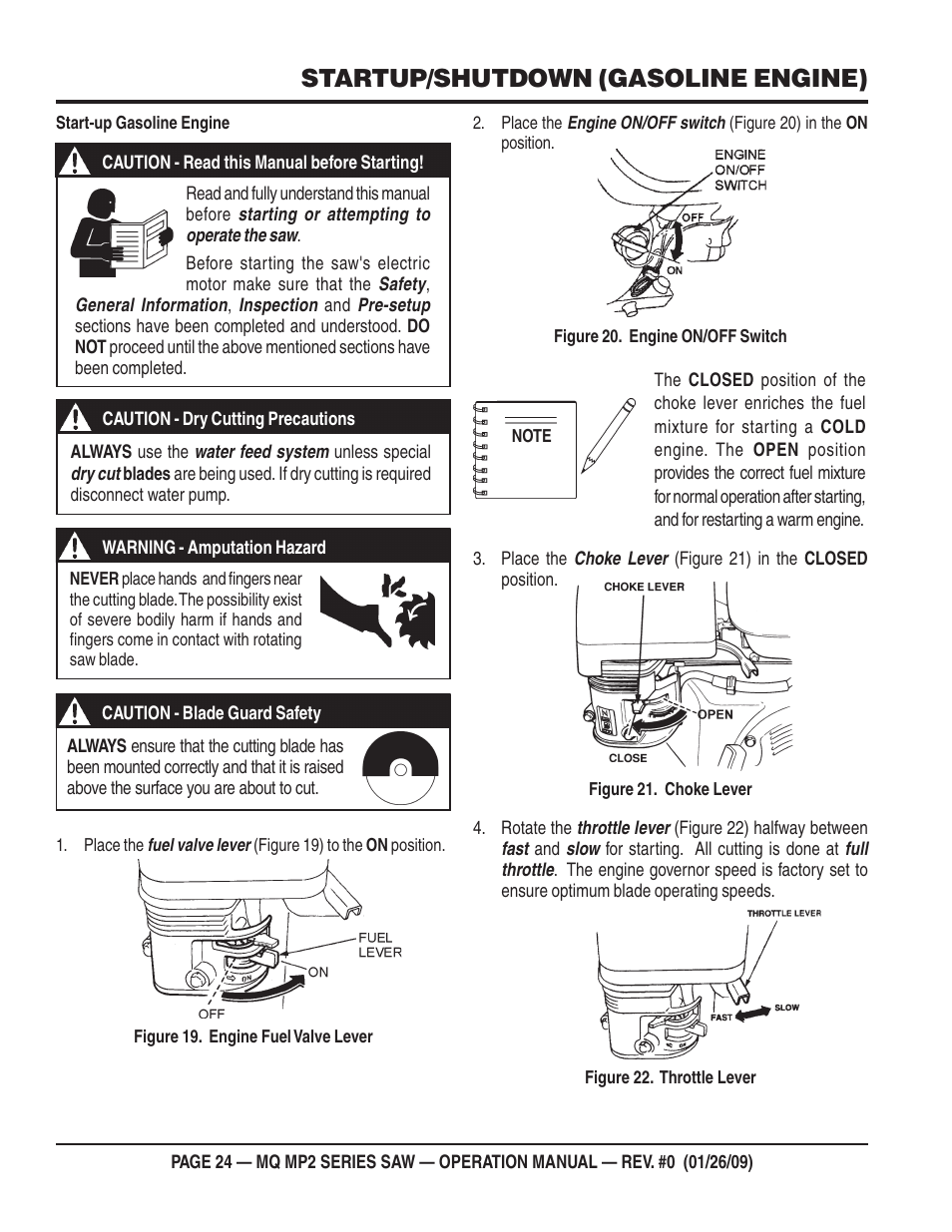 Startup/shutdown (gasoline engine) | Multiquip MP2H User Manual | Page 24 / 38
