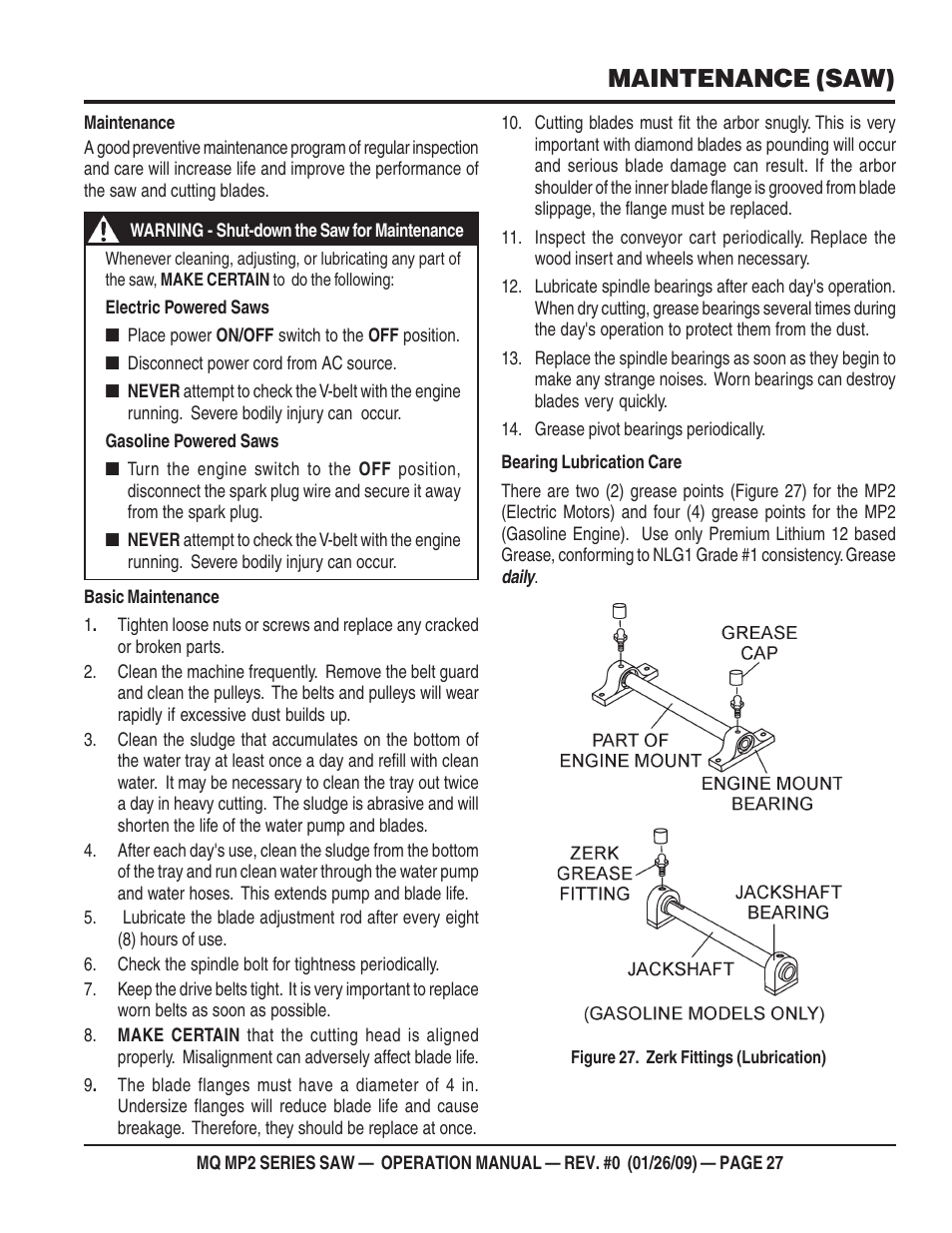 Maintenance (saw) | Multiquip MP2H User Manual | Page 27 / 38