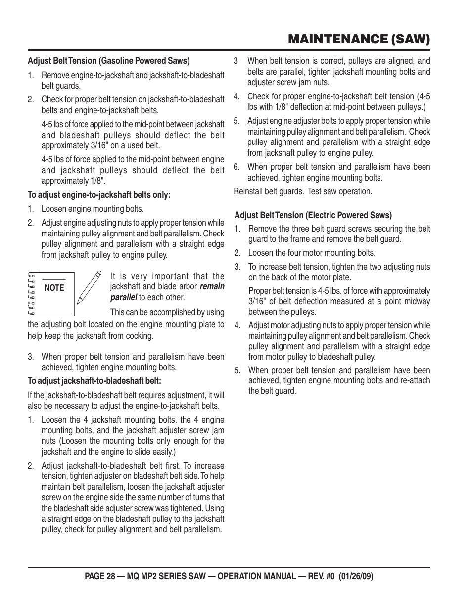 Maintenance (saw) | Multiquip MP2H User Manual | Page 28 / 38