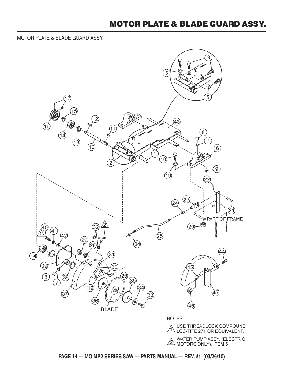 Motor plate & blade guard assy | Multiquip MP25E1 User Manual | Page 14 / 64
