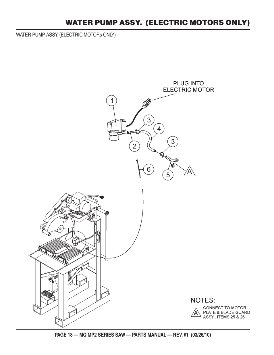 Water pump assy. (electric motors only) | Multiquip MP25E1 User Manual | Page 18 / 64