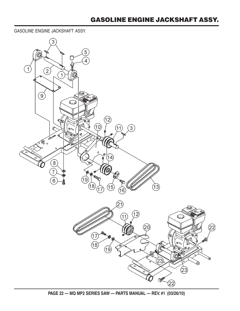 Gasoline engine jackshaft assy | Multiquip MP25E1 User Manual | Page 22 / 64