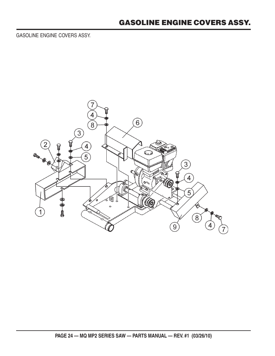 Gasoline engine covers assy | Multiquip MP25E1 User Manual | Page 24 / 64