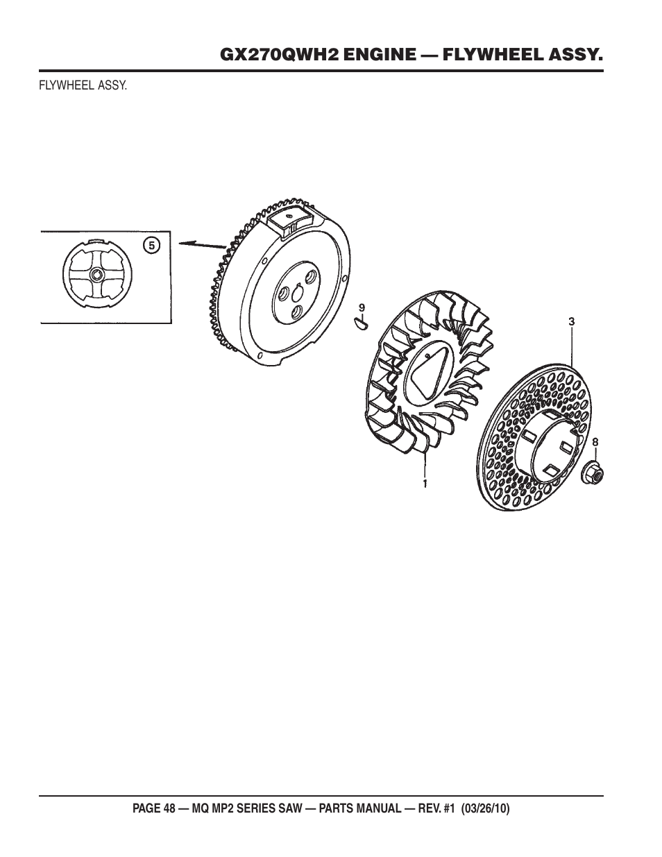 Gx270qwh2 engine — flywheel assy | Multiquip MP25E1 User Manual | Page 48 / 64