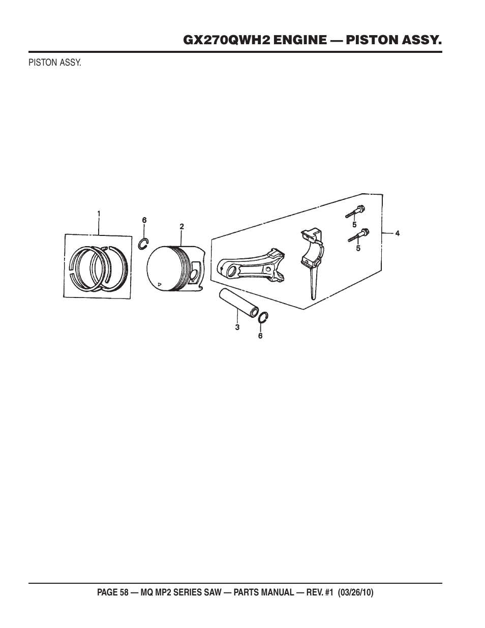 Gx270qwh2 engine — piston assy | Multiquip MP25E1 User Manual | Page 58 / 64