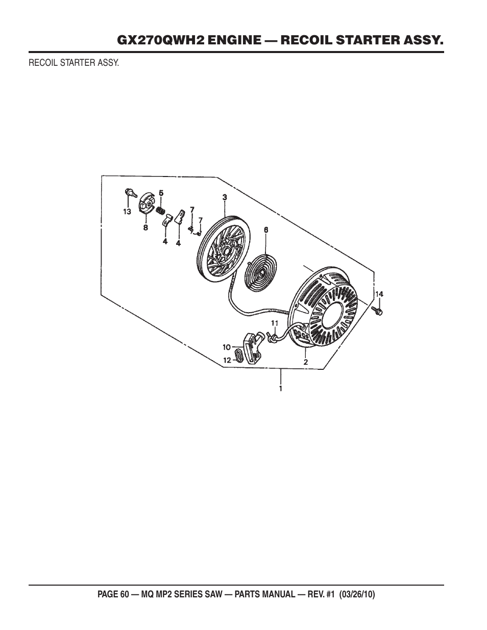 Gx270qwh2 engine — recoil starter assy | Multiquip MP25E1 User Manual | Page 60 / 64